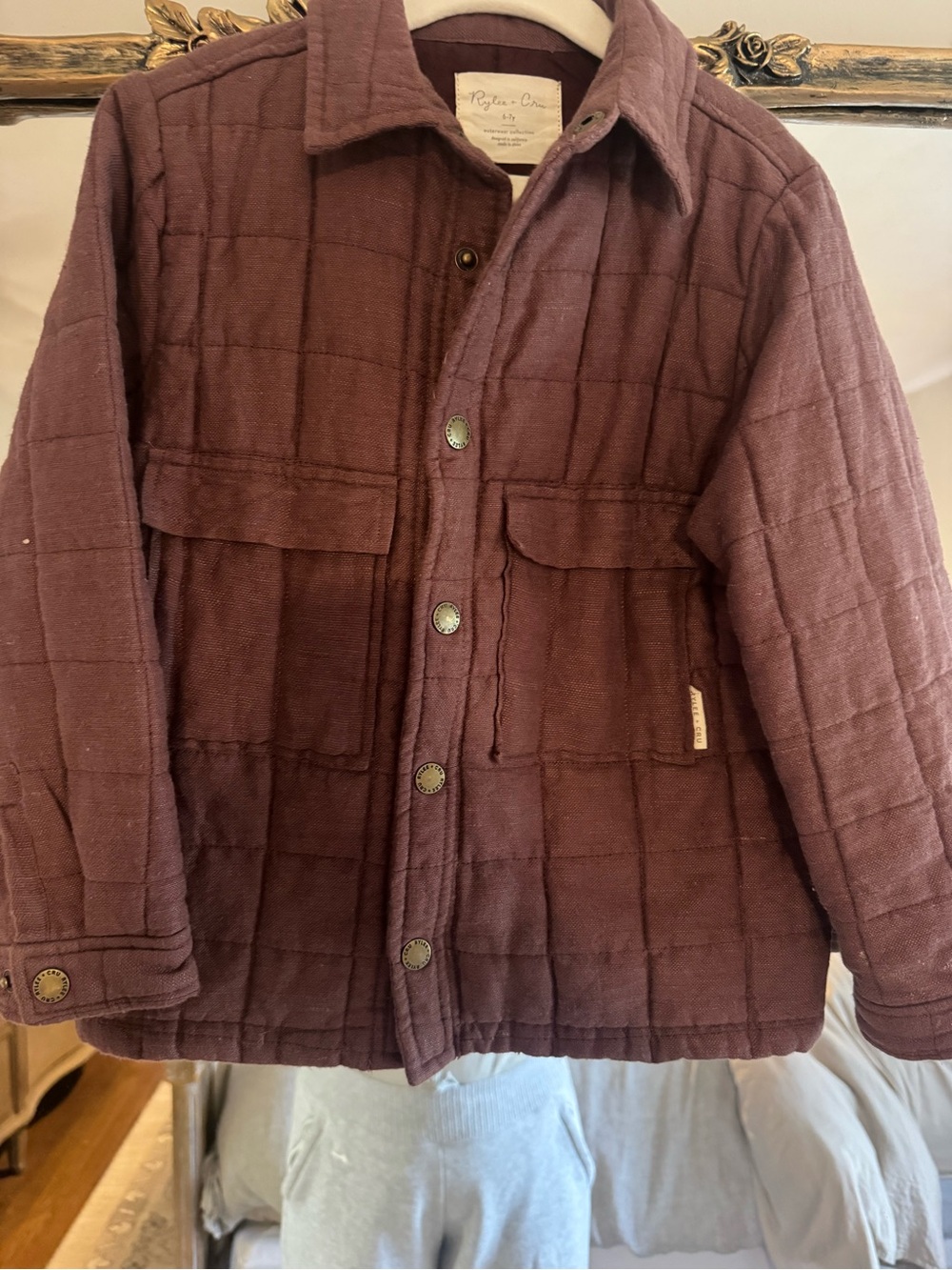 Rylee + Cru Quilted Button-Up Jacket in Deep Burgundy